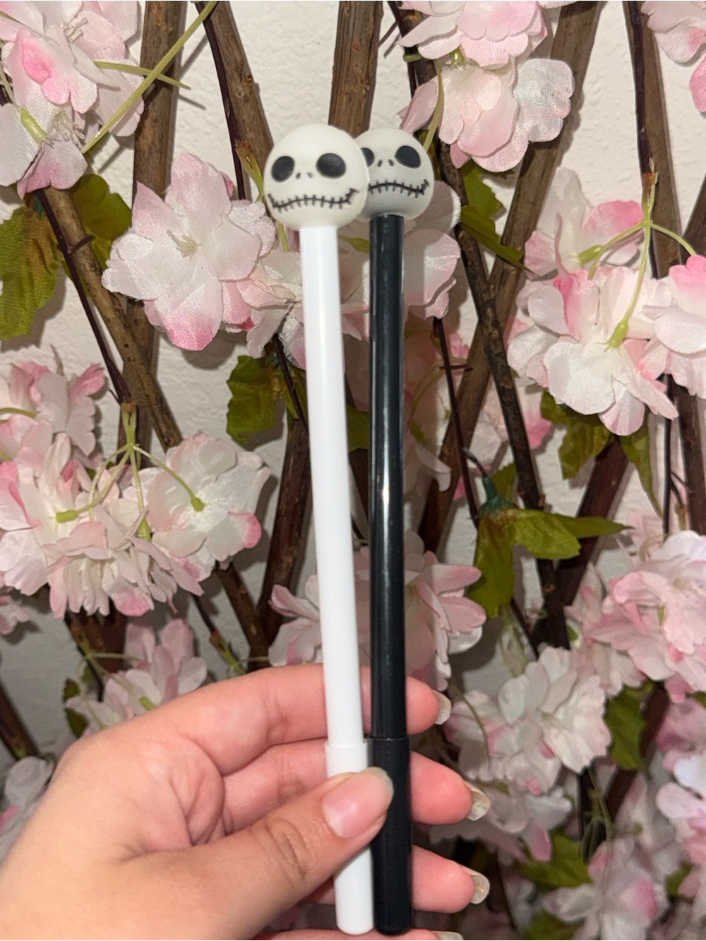 Spooky Skull Top Ballpoint Pens - Black & White (Set of 2)